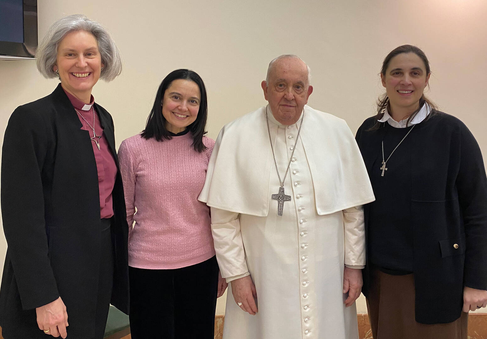 Bishop Jo Bailey Wells, Sister Giuliva Di Beradino, Pope Francis and Sister Linda Pocher at the Vatican on Feb. 5 (Photo provided by