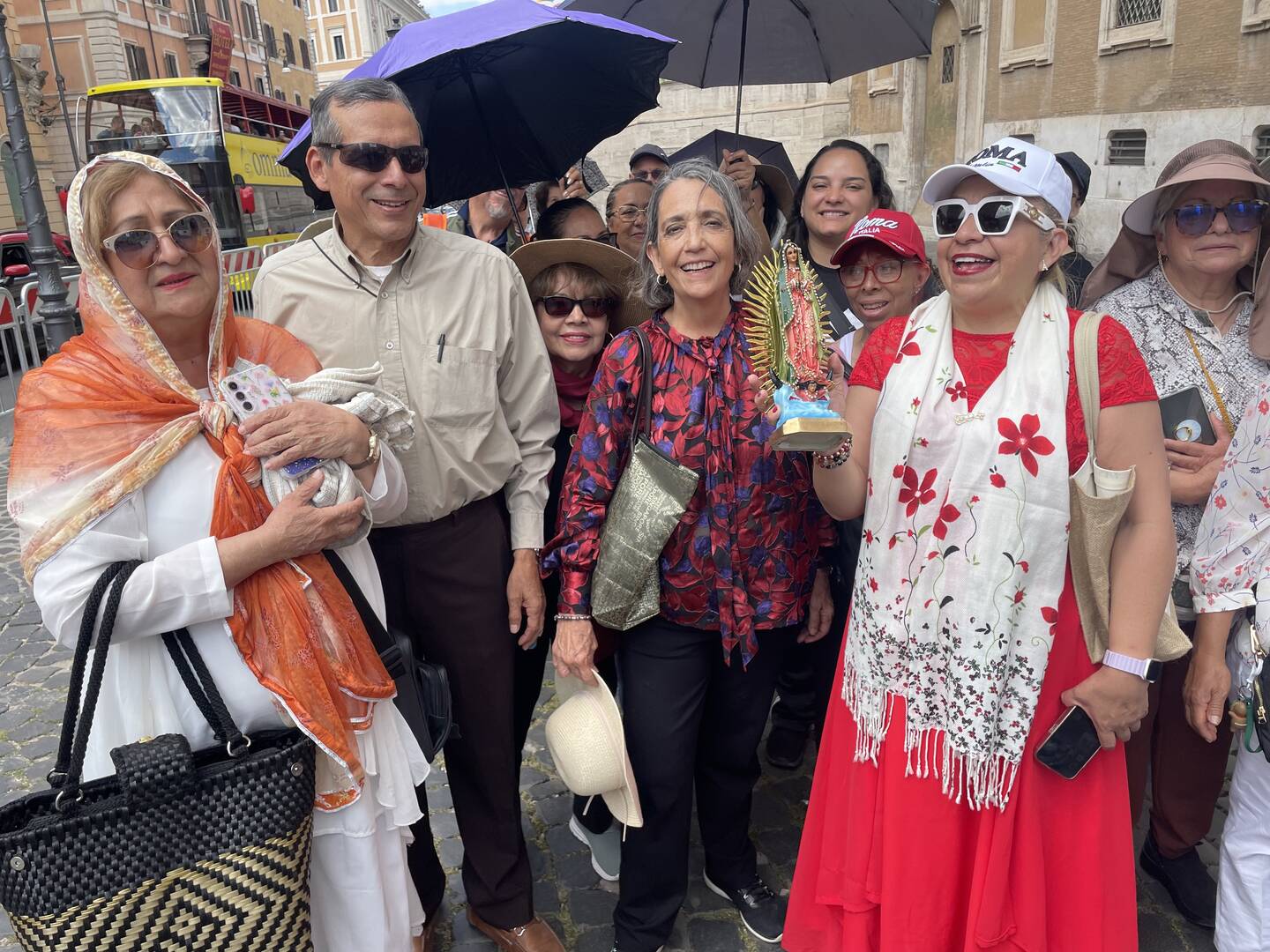 A group of pilgrims for Mexico wait outside Rome's Basilica of St. Mary Major to thank God for Francis' pontificate. (Photo by JD Long Garcia)