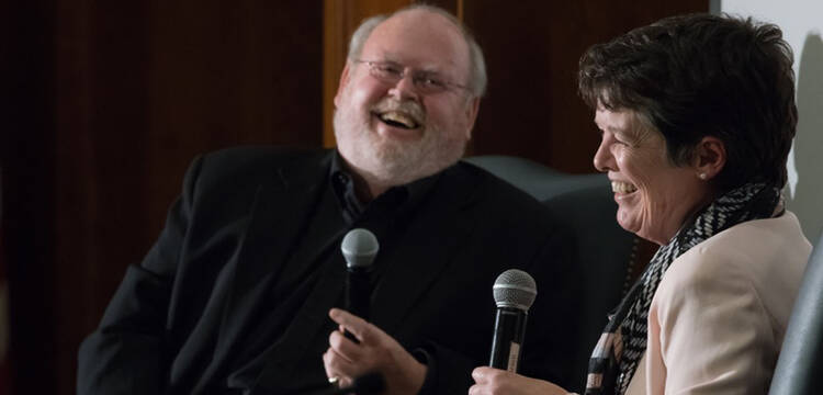 Thomas Lynch and Alice McDermott at Fordham University (Leo Sorel/Fordham News). 